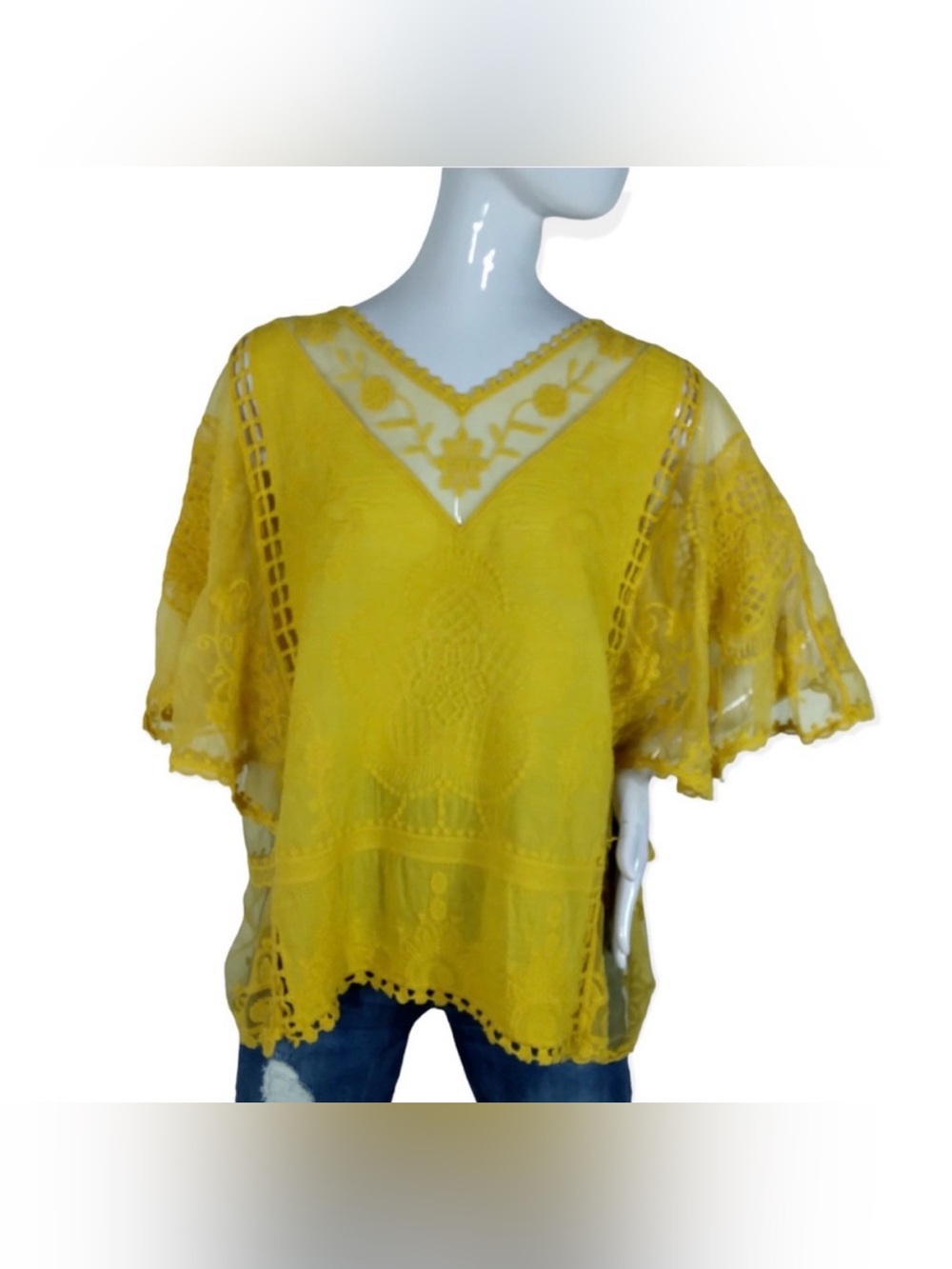 Kindred Boho Golden Yellow Semi-Sheer Top 2X